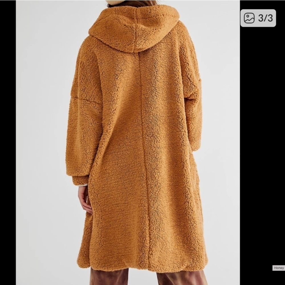 Free People Hooded Cassie Teddy Duster Coat Cinnamon - Picture 3 of 9